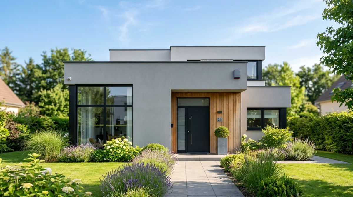 Maison moderne avec alarme discrète, sécurité résidentielle sans abonnement