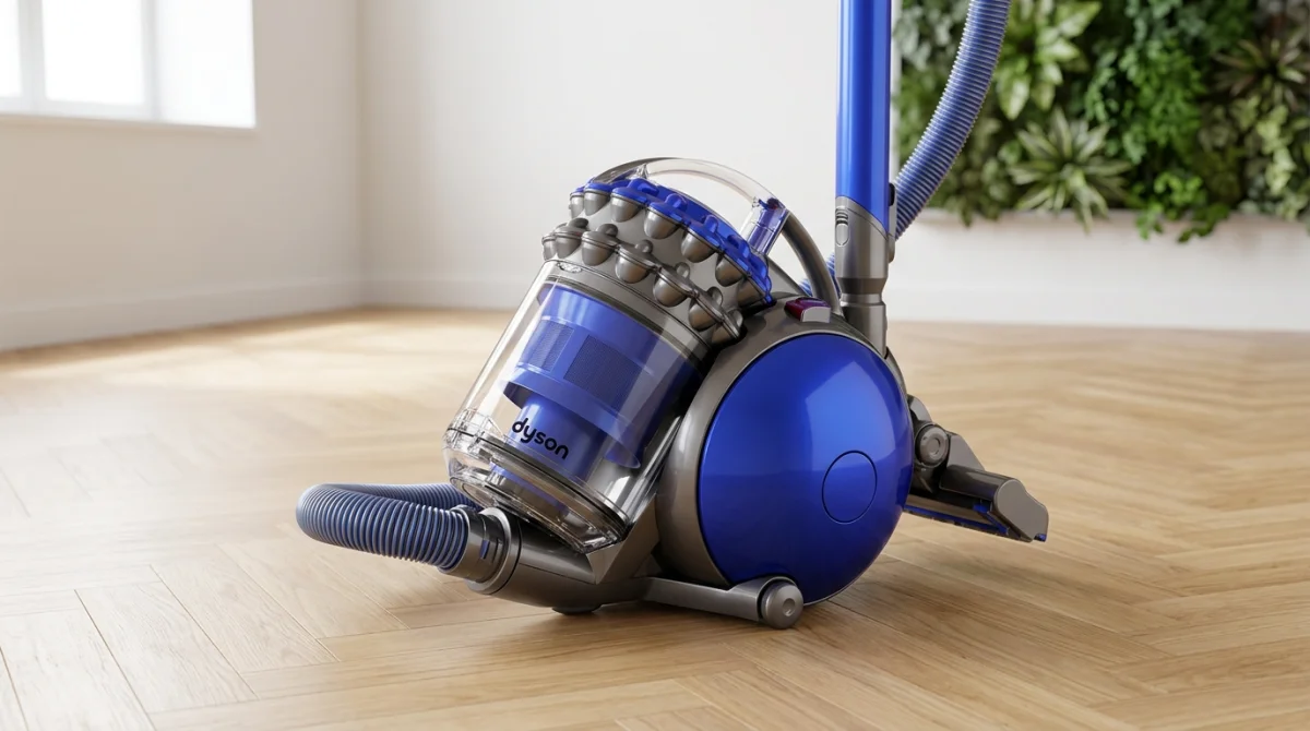 Meilleur aspirateur traîneau Dyson Big Ball Cinetic bleu et gris dans un salon moderne