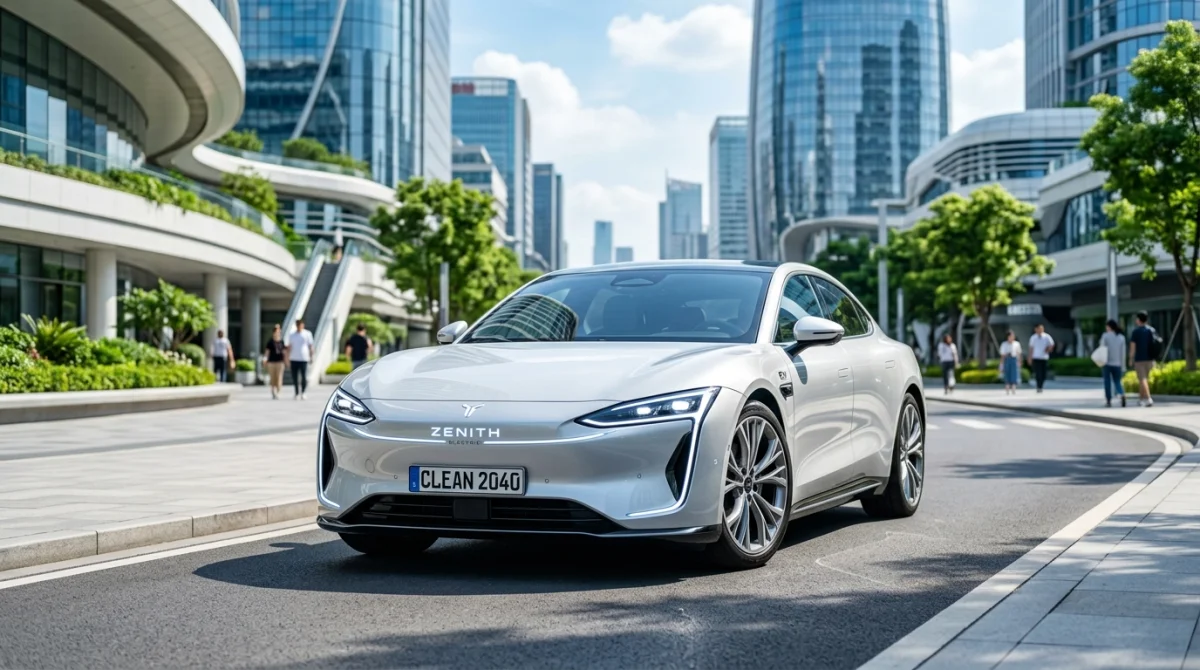 Meilleure voiture électrique moderne au design futuriste dans un paysage urbain lumineux