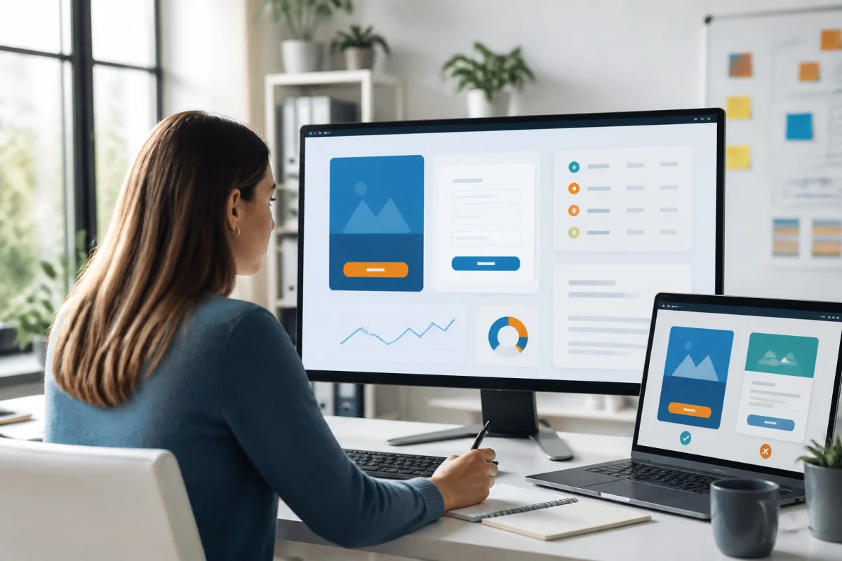 Professionnelle du marketing digital optimisant une page web pour générer des leads avec son site